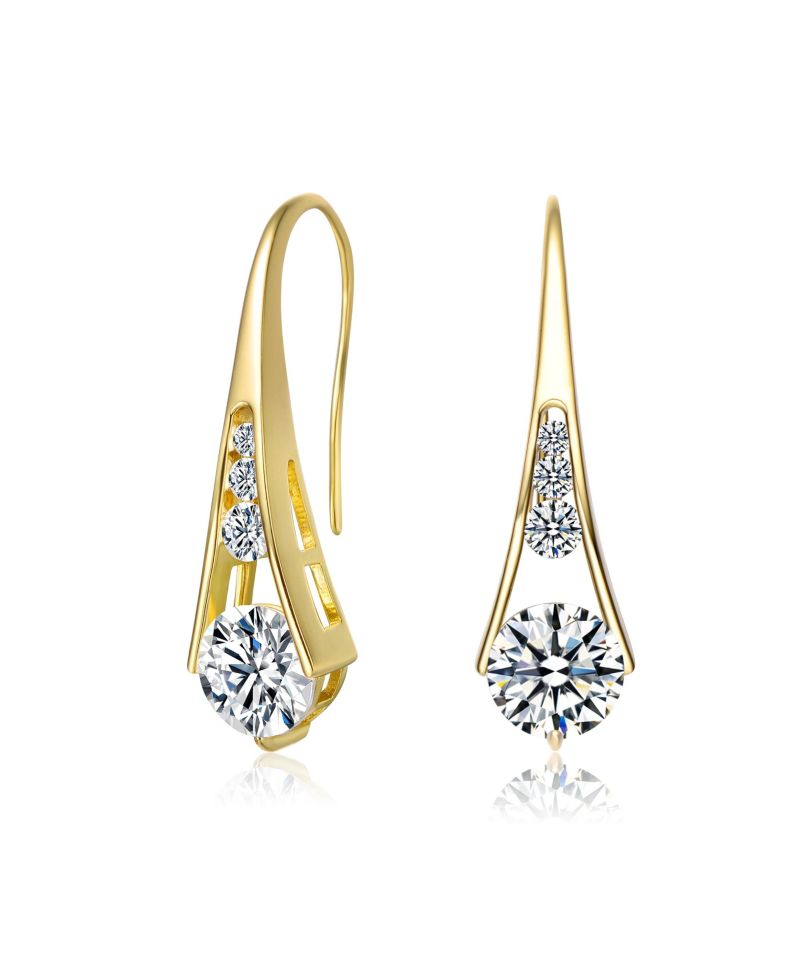 Modern 14K Gold Plated CZ Teardrop Fish Hook Earrings