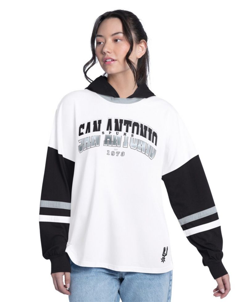 Women's White/Black San Antonio Spurs Key Player Oversized Hooded Long Sleeve T-Shirt