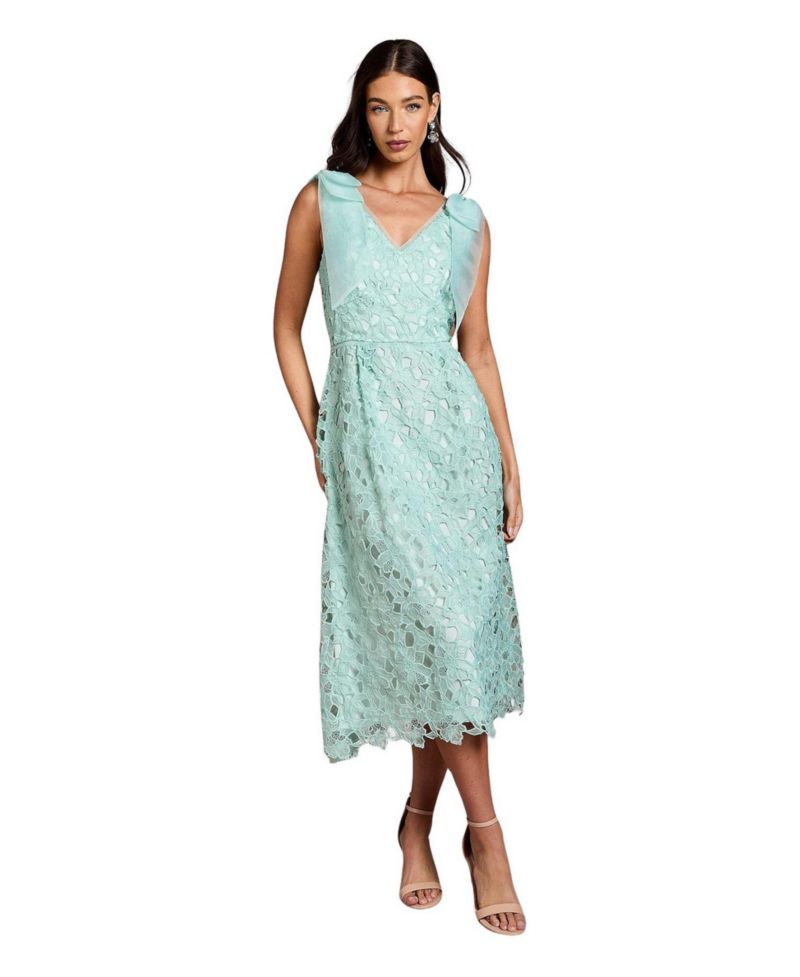 Women's Shoulder Organza Lace Midi Dress