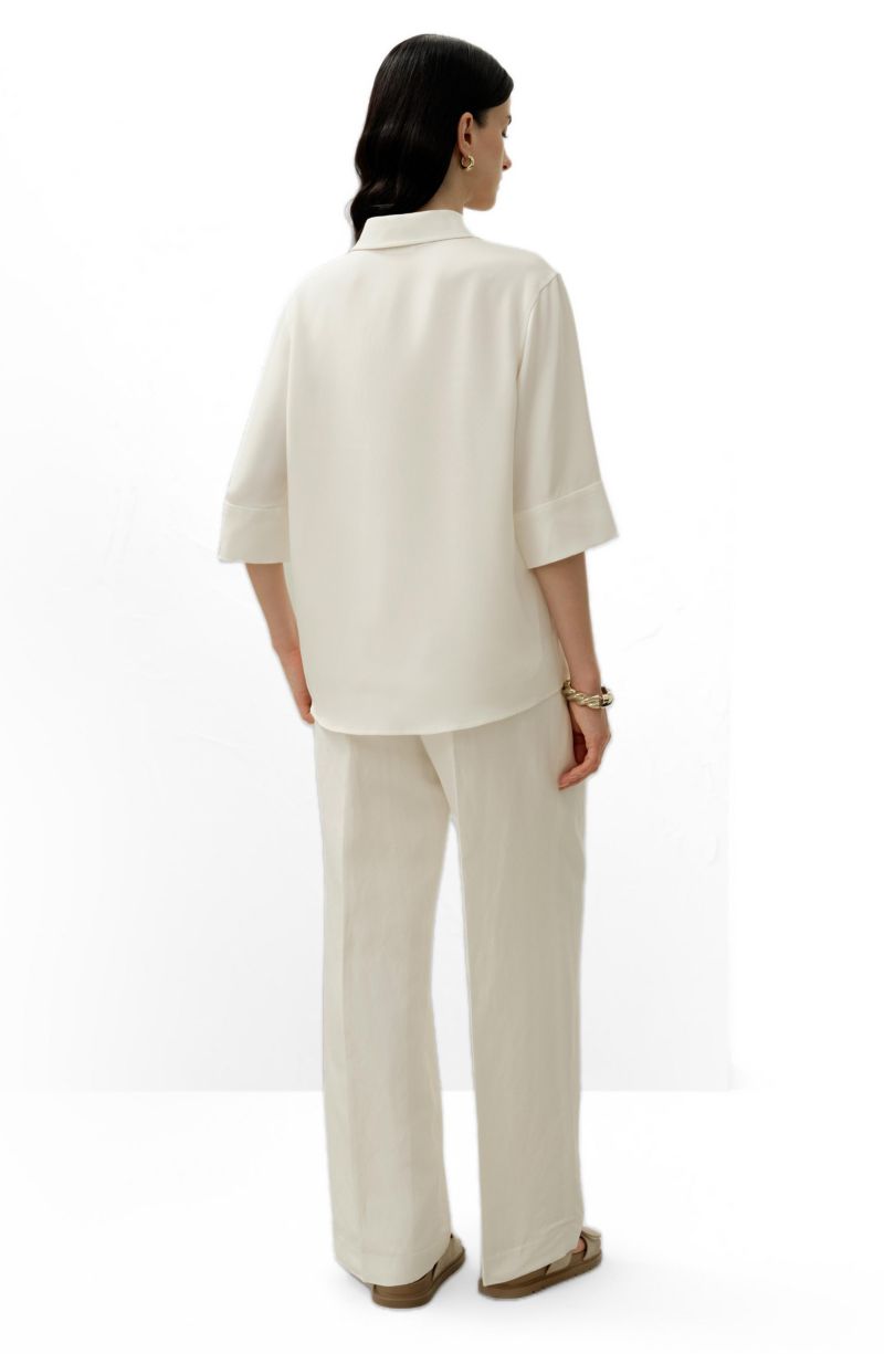 Women's Heavy Silk Crepe Relaxed Half-Sleeve Shirt