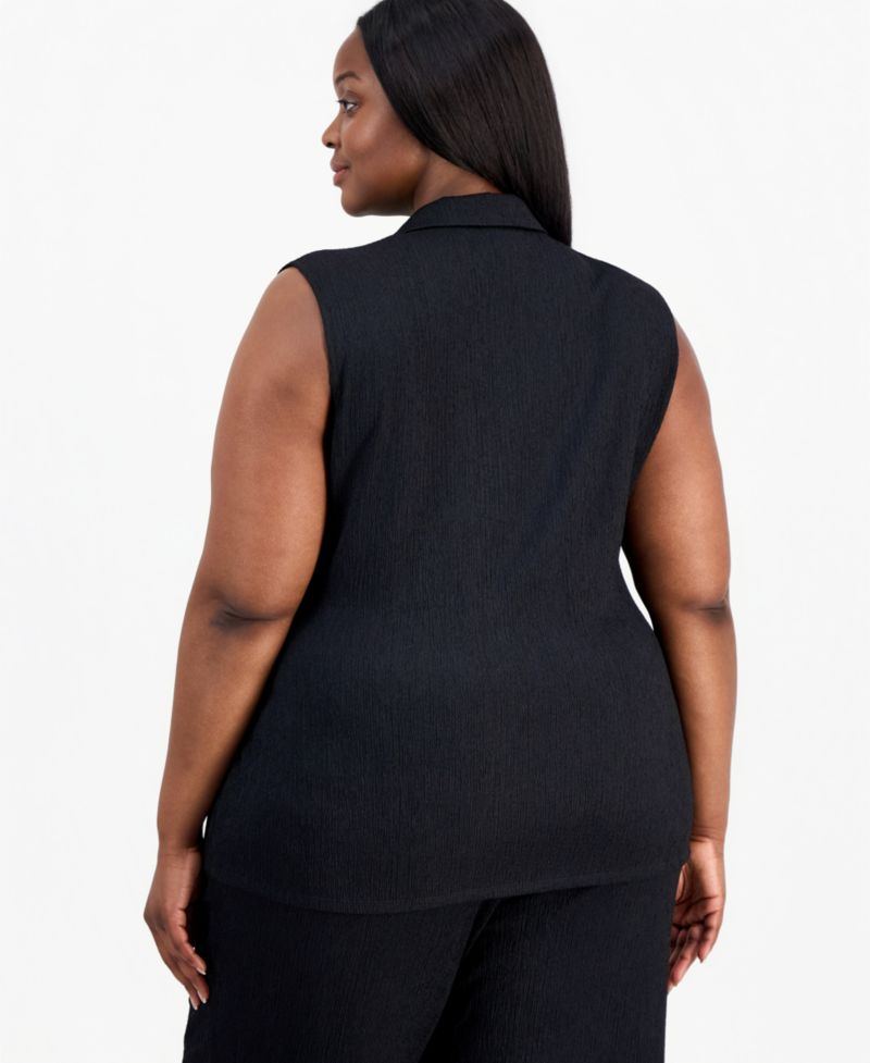 Plus Size Notch-Collar Sleeveless Wrap Top