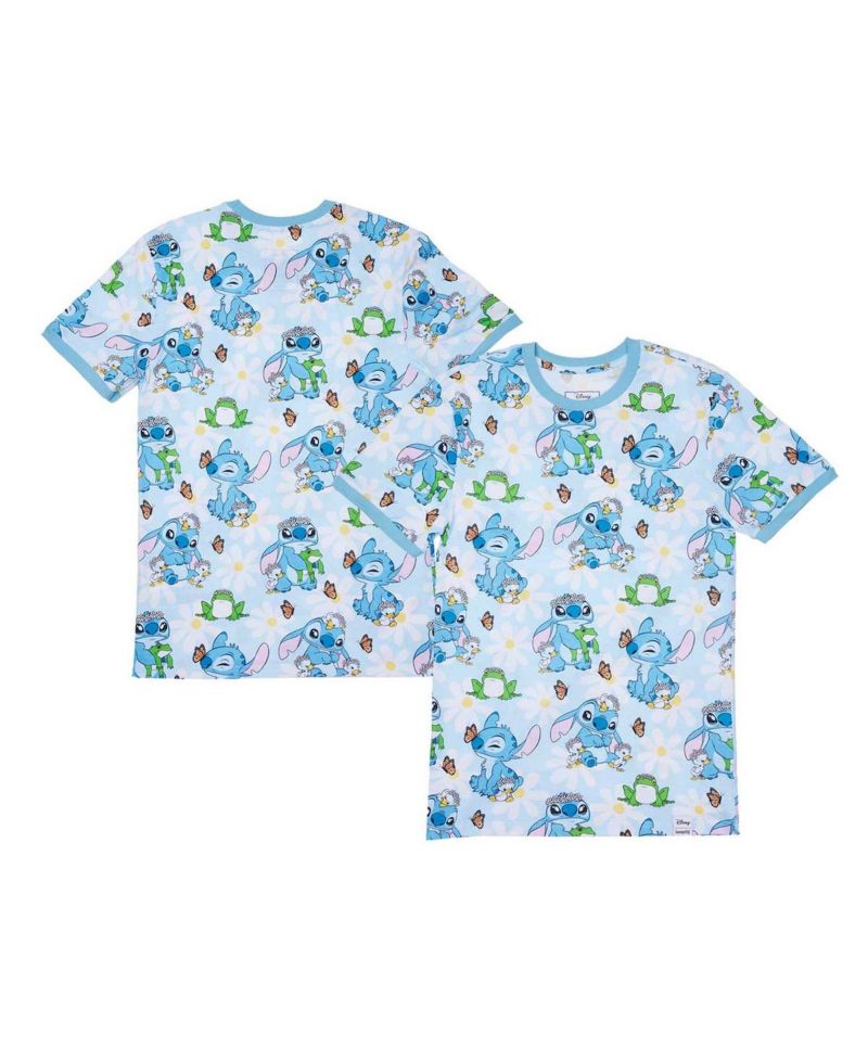 Men's and Women's Light Lilo and Stitch Springtime Daisy Allover Print T-Shirt