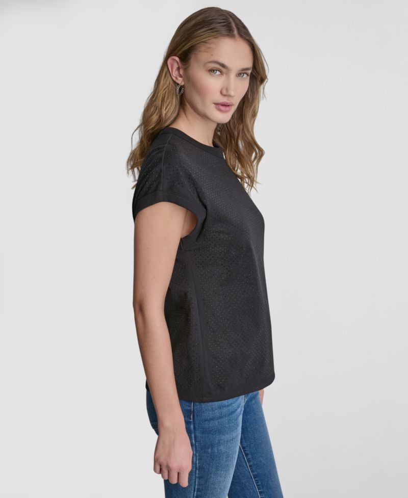 Women's Rhinestone Embellished Extended-Sleeve Crewneck Tank Top