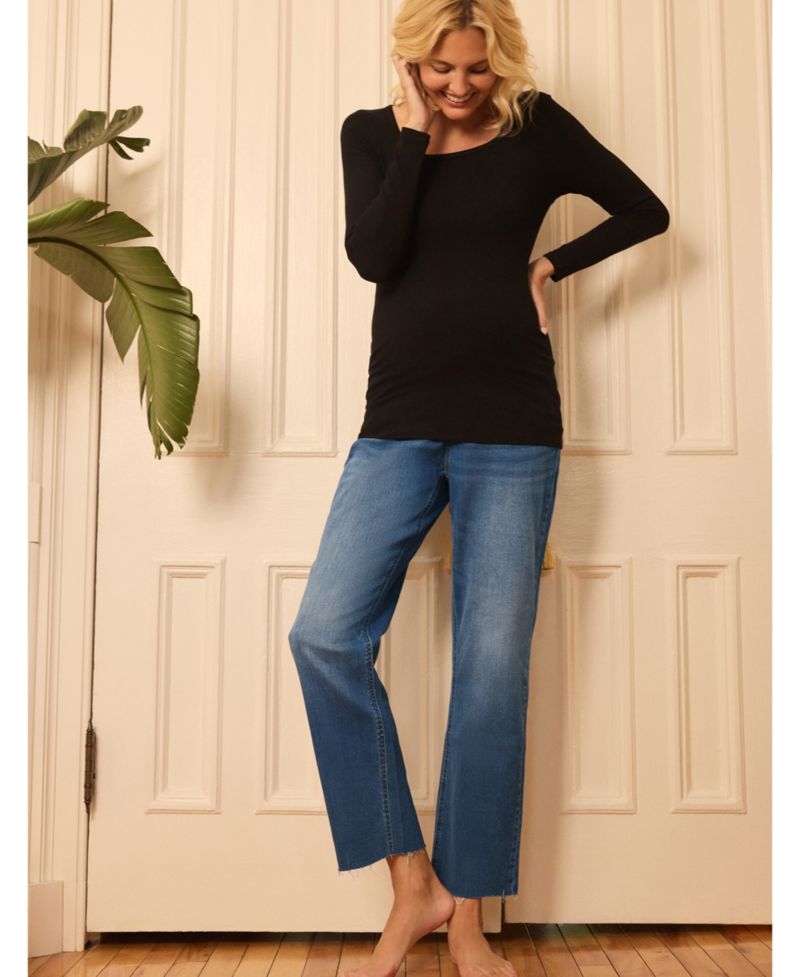 Women's Square Neck Rib Knit Long Sleeve Tee - Motherhood