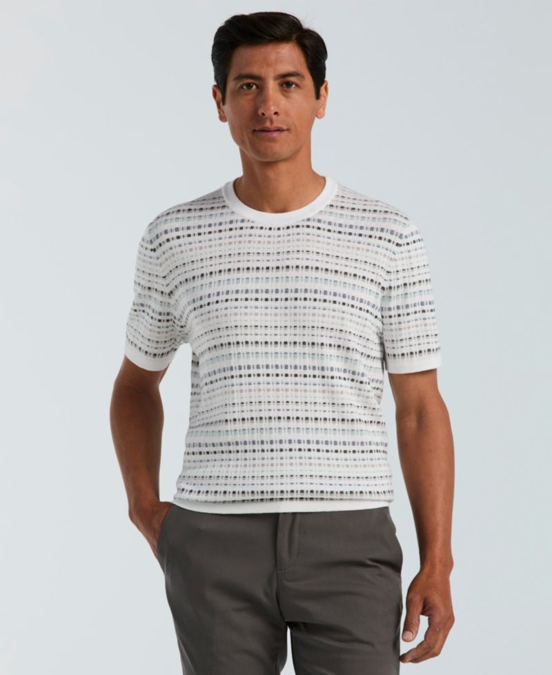Men's Jacquard Multicolor Short-Sleeve Geometric Print Sweater
