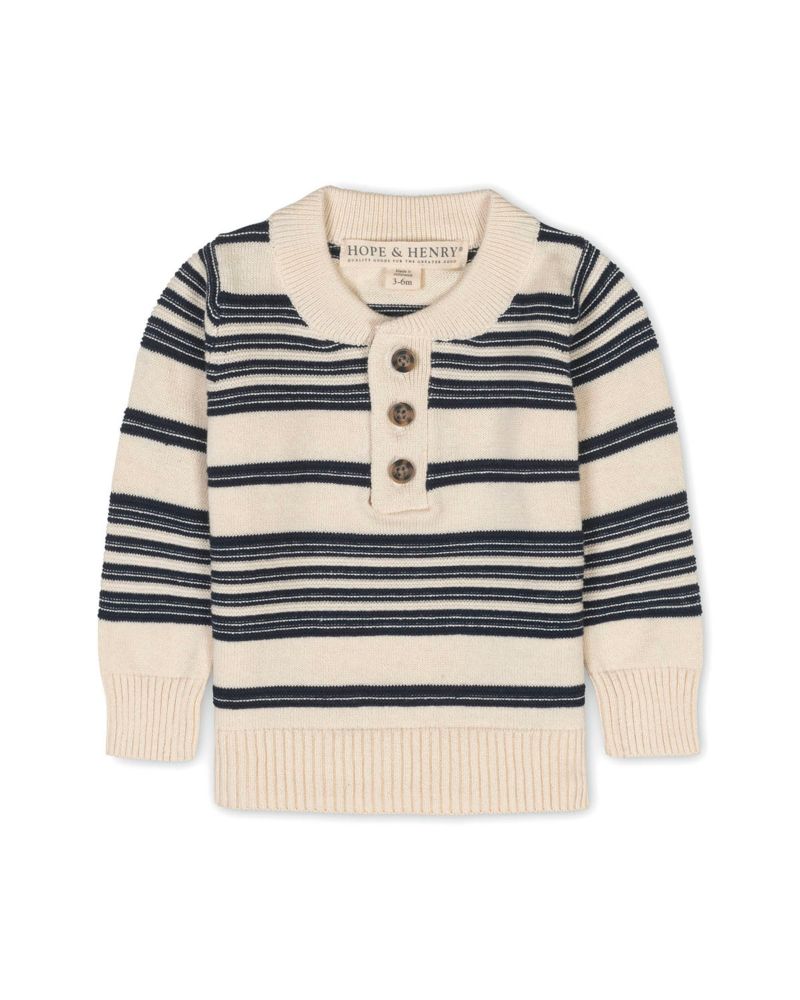 Hope and Henry Little and Big Boys' Organic Long Sleeve Henley Pullover Sweater with Elbow Patches
