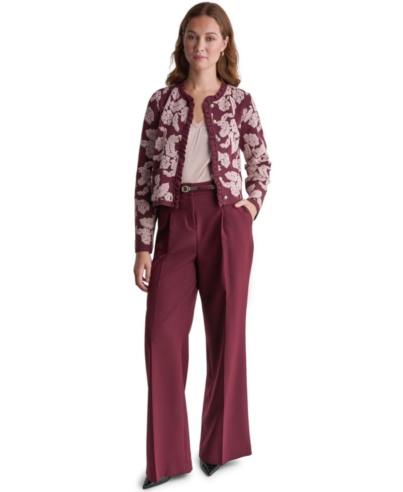 Women's Floral Crew-Neck Cardigan Sweater