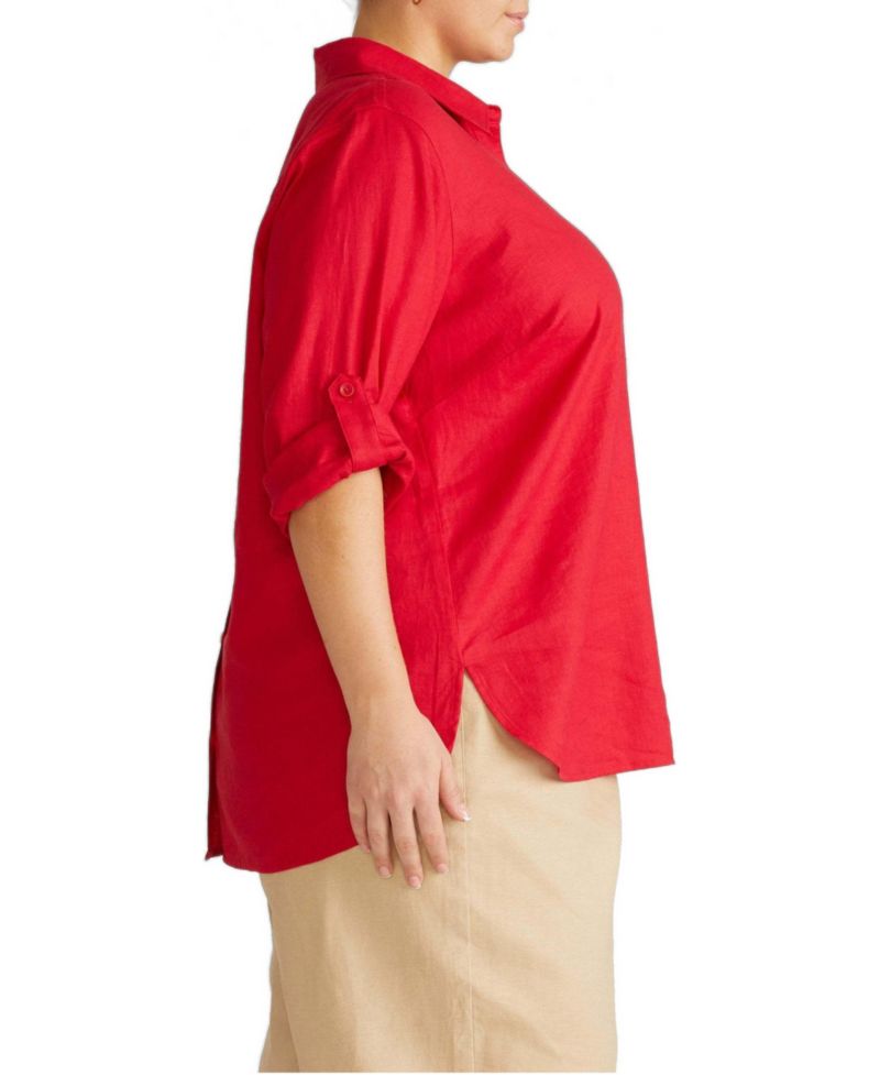 Plus Size Button Back Stretch Cupro Polo Shirt