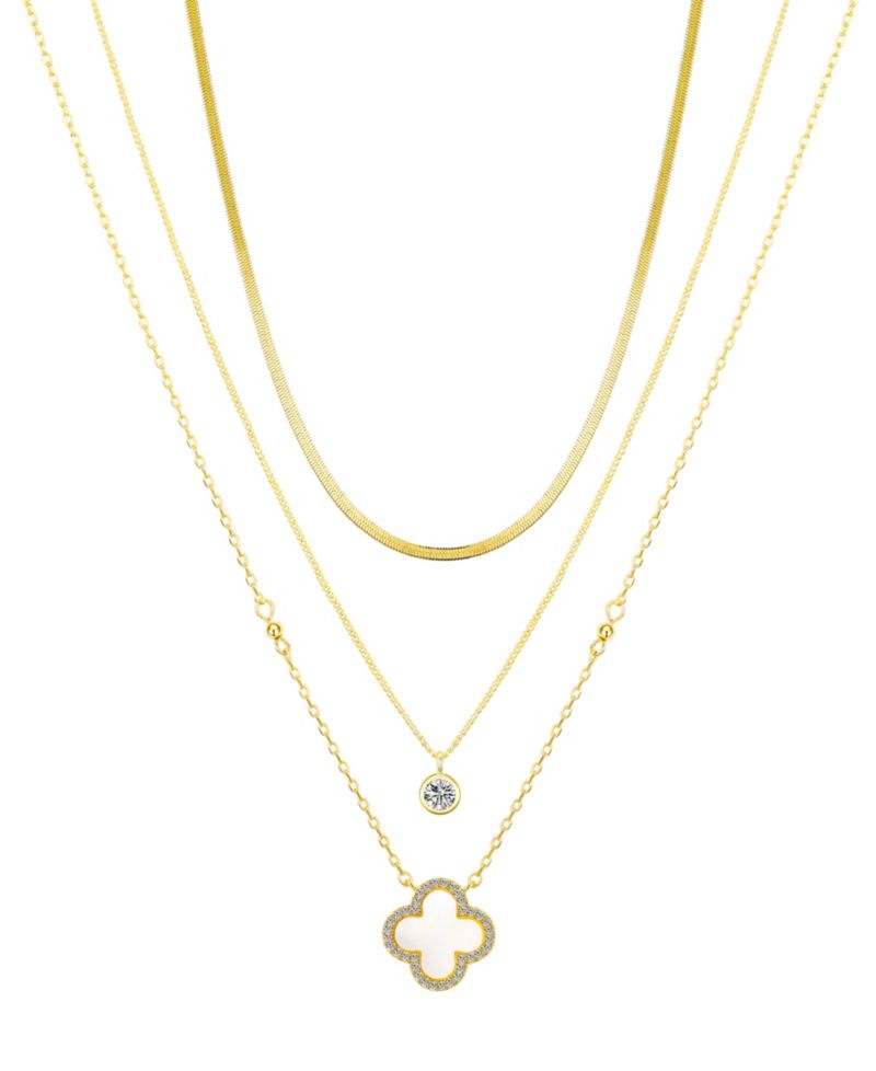 Cubic Zirconia and Mother of Pearl Clover Necklace Set