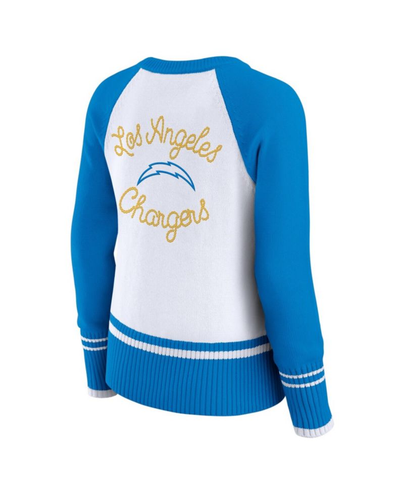 Women's White/Powder Blue Los Angeles Chargers Colorblock Raglan Sweater