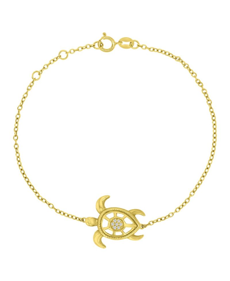 Diamond Accent Sea Turtle Bracelet in 14k Yellow Gold Over Sterling Silver