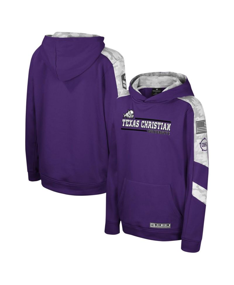Big Boys and Girls Purple TCU Horned Frogs OHT Military Appreciation Cyclone Digital Camo Pullover Hoodie