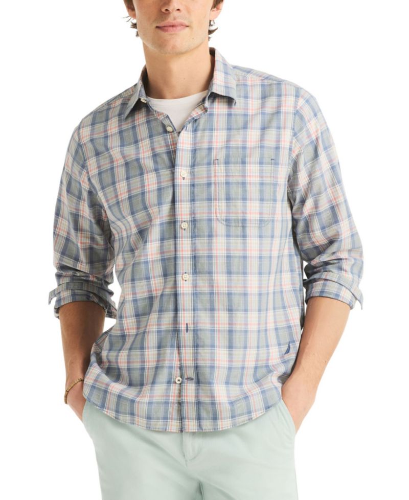 Men's Long-Sleeve Lawn Cotton Plaid Shirt