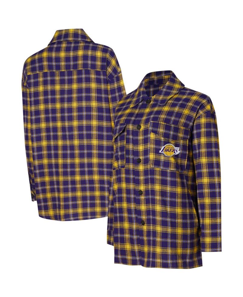 Women's Purple/Gold Los Angeles Lakers Boyfriend Button-Up Nightshirt