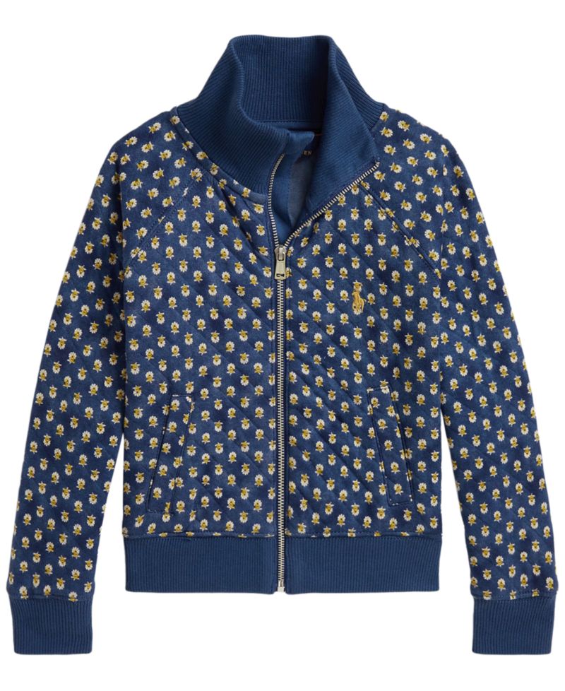 Girls' 2T-6X Floral Quilted Double-Knit Full-Zip Jacket