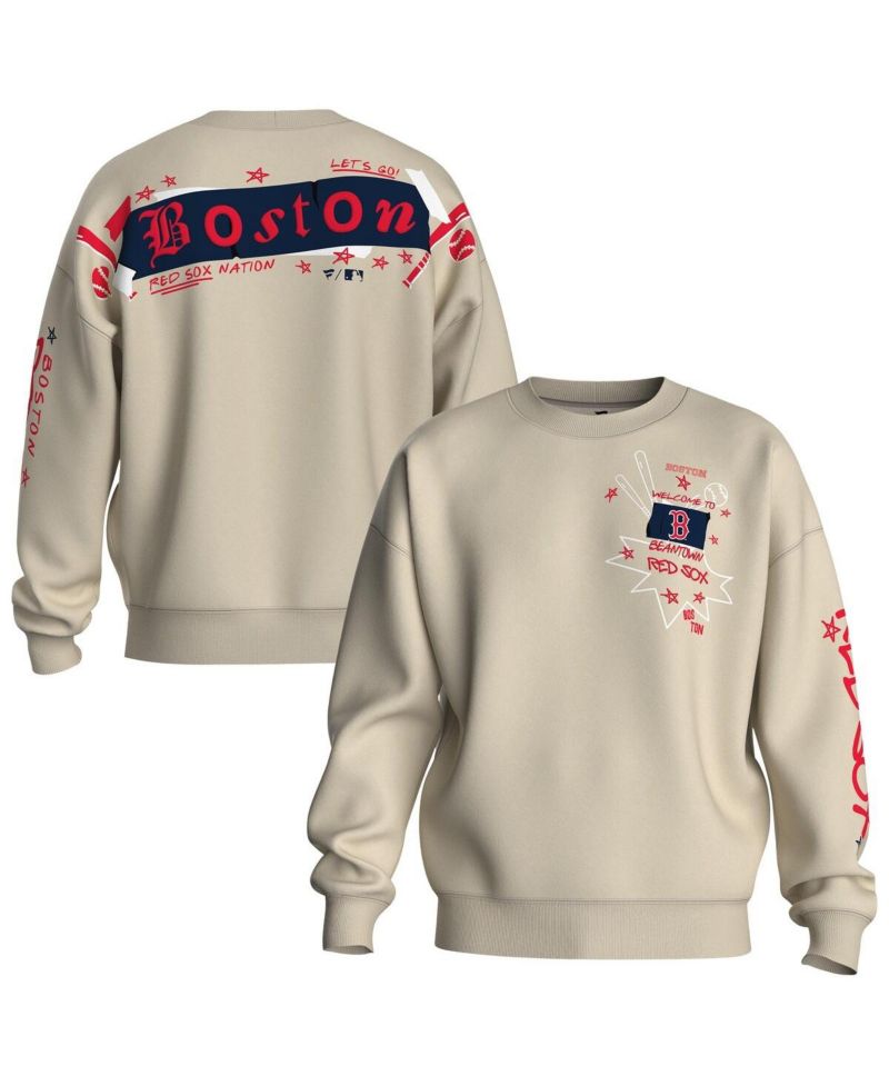 Women's Beige Boston Red Sox Graffiti Fleece Sweatshirt