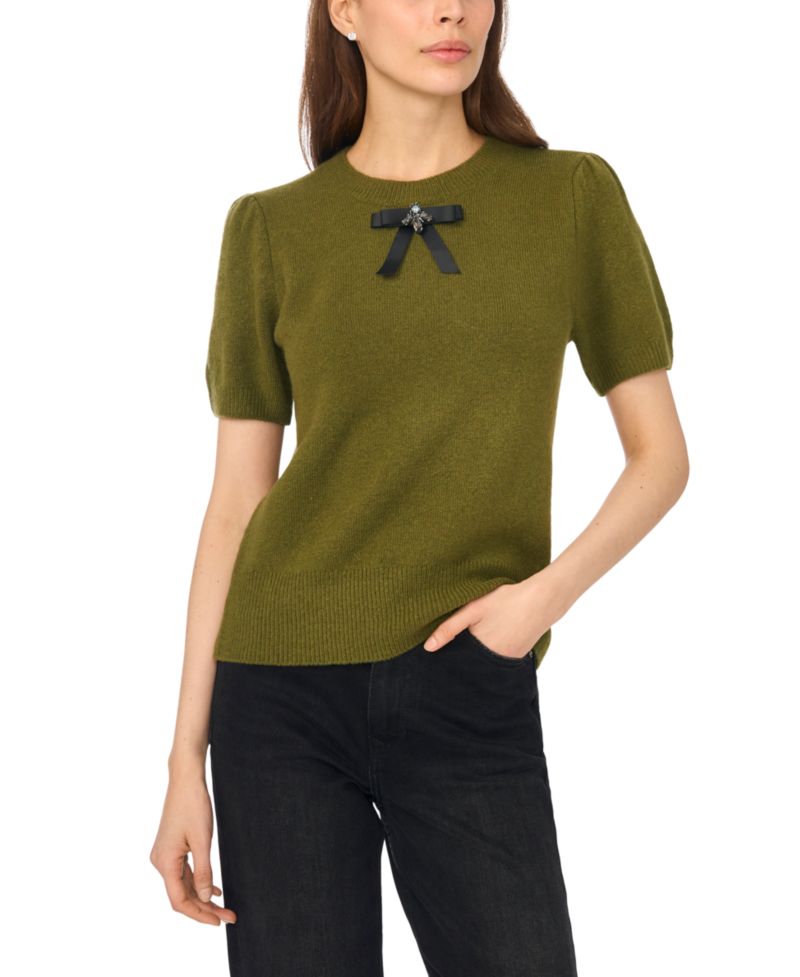 Women's Bow Short-Sleeve Crewneck Sweater