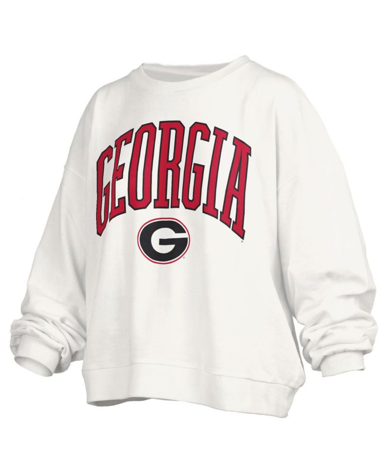 Women's White Georgia Bulldogs Janise Arch Over Logo Waist Length Oversized Pullover Sweatshirt