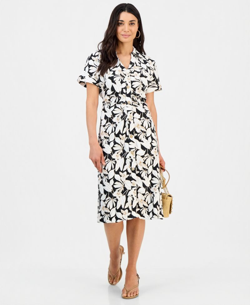 Petite Linen Buckle-Back Shirt-dress