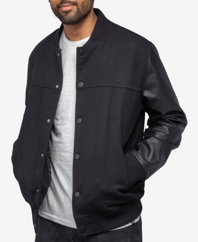 XRAY Men's Wool Varsity Bomber Jacket With PU Sleeves