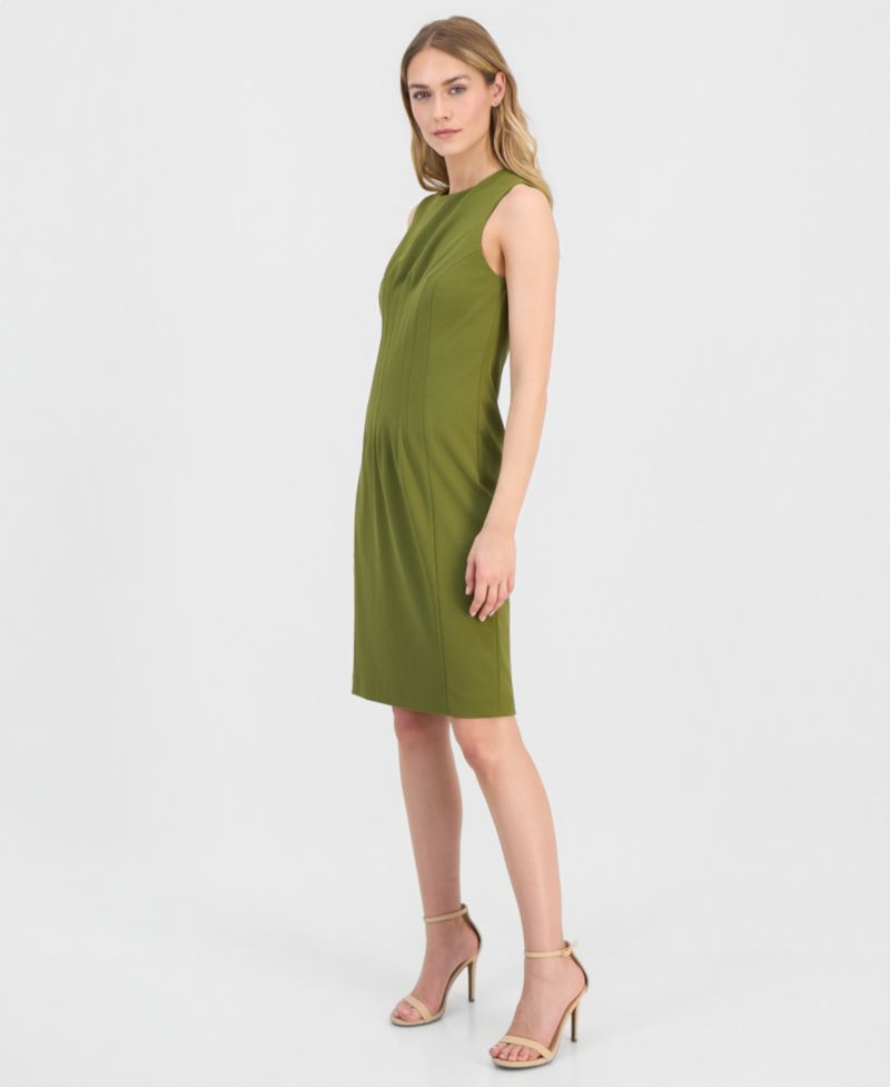 Women's Pleated-Waist Scuba-Crepe Sheath Dress