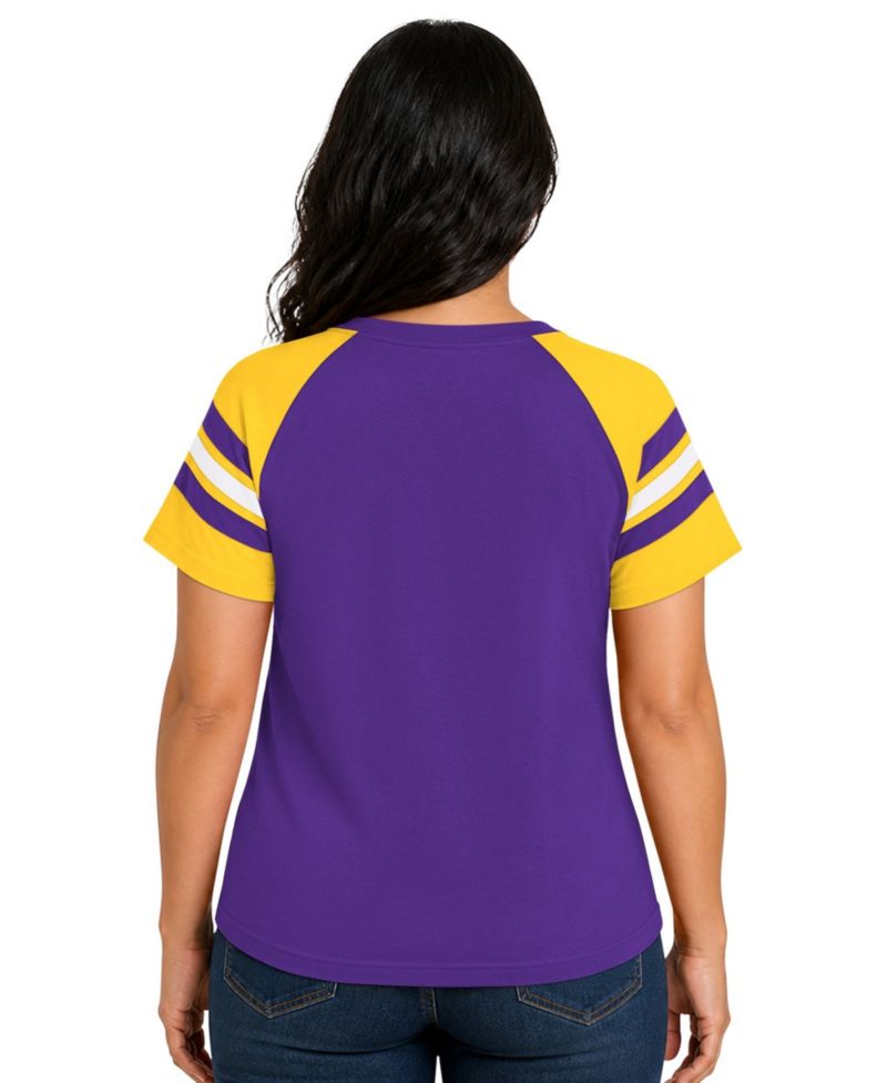 Women's Purple Minnesota Vikings Plus Size Game On Notch Neck Raglan T-Shirt