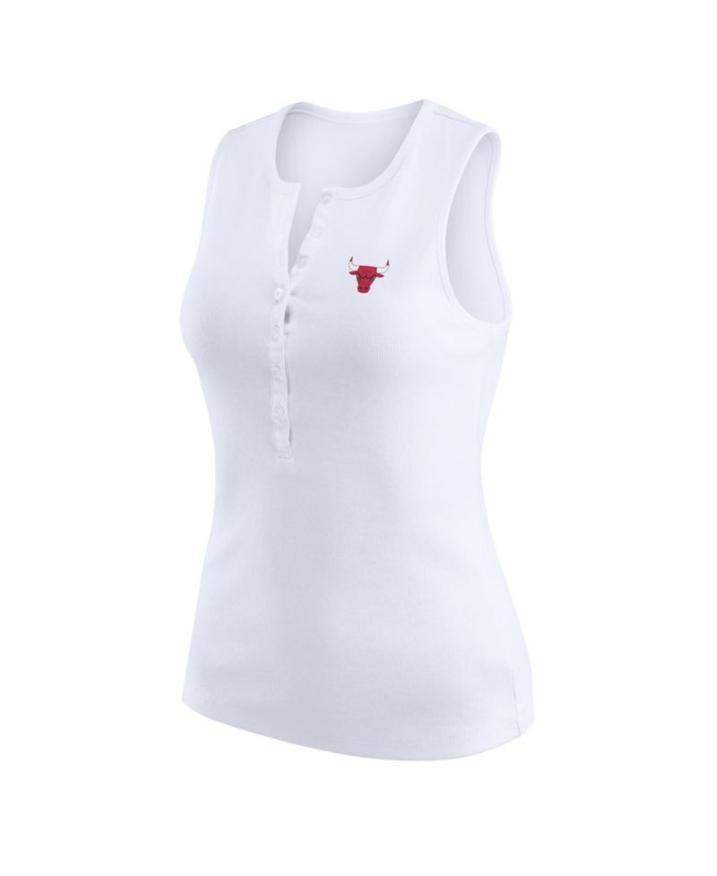 Women's White Chicago Bulls Rib-Knit Henley Tank Top