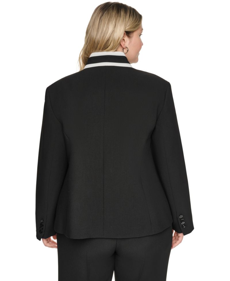 Plus Size One-Button Reverse Lapel Banded Blazer