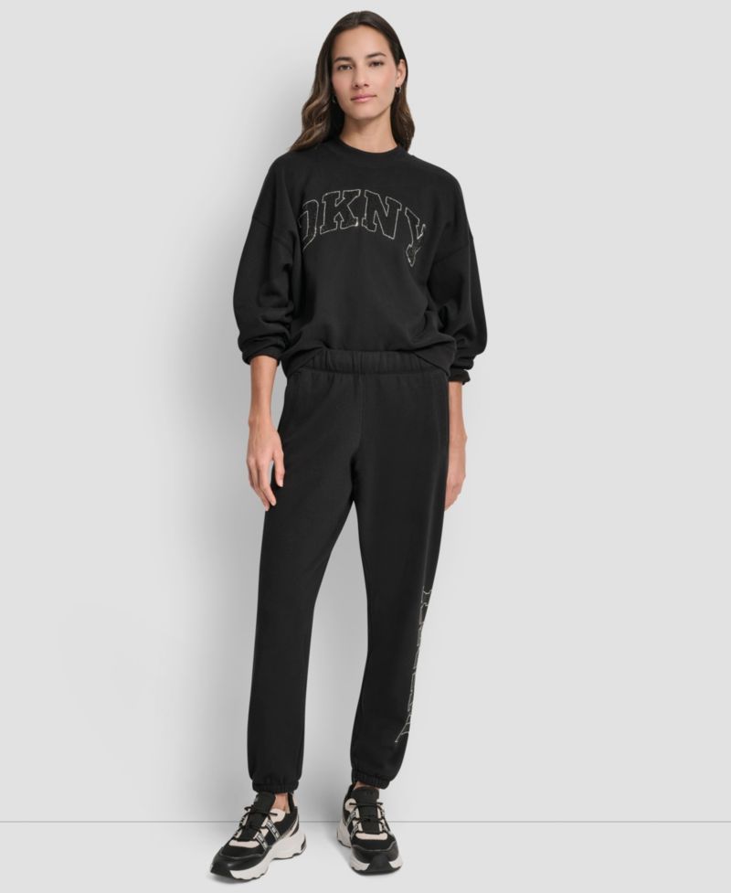 Women's Exploded Rhinestone Varsity Logo High Rise Relaxed Jogger
