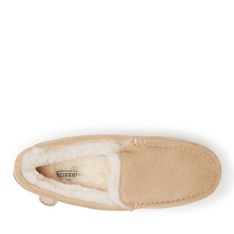 Dearfoams Women's Fireside Mel Genuine Shearling Moccasin Slipper