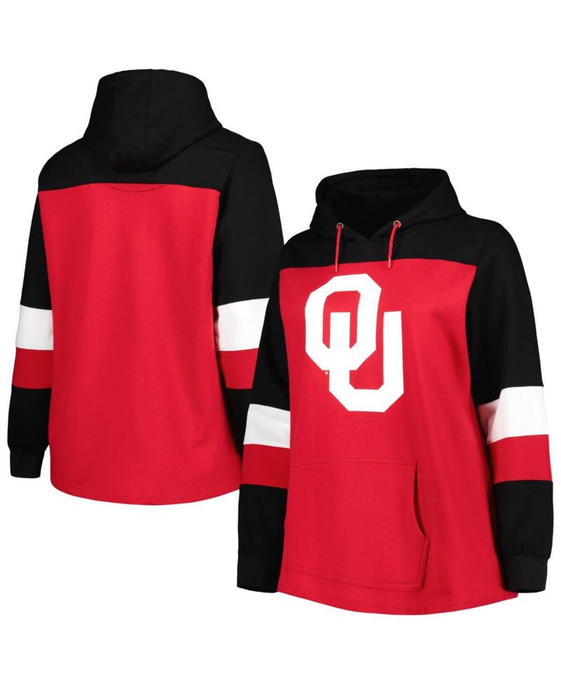 Women's Crimson Oklahoma Sooners Plus Size Color-Block Pullover Hoodie