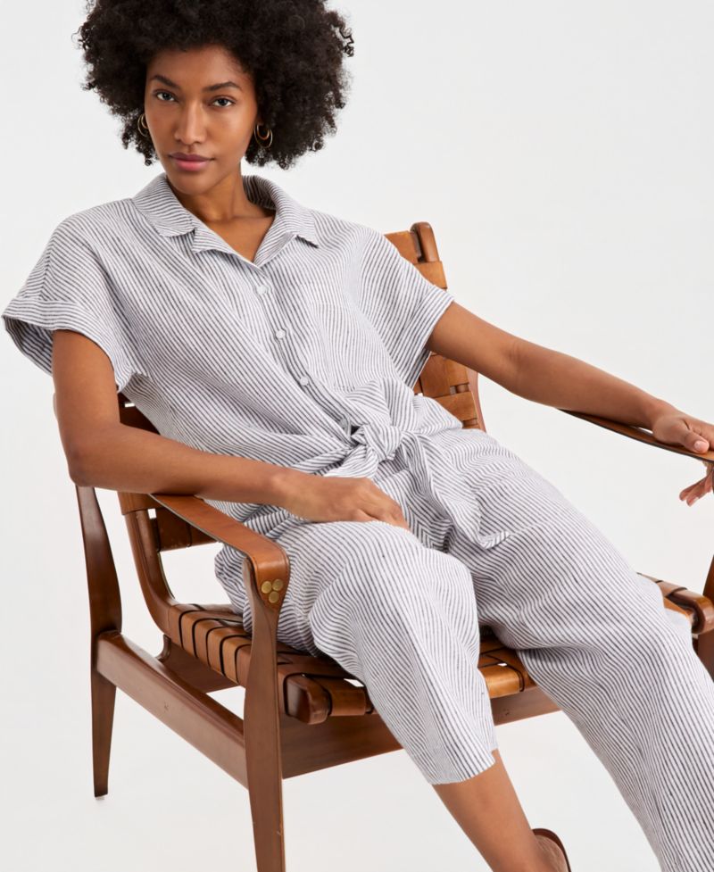 Petite Linen Tie-Front Top