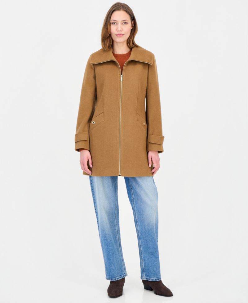 Michael Kors Petite Wool-Blend Zip-Front Coat