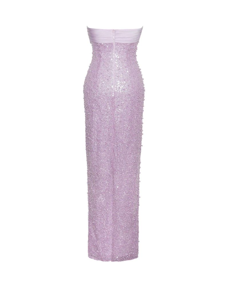 Women's Lainey Purple Satin Sequin Pearls Beaded Maxi Dress