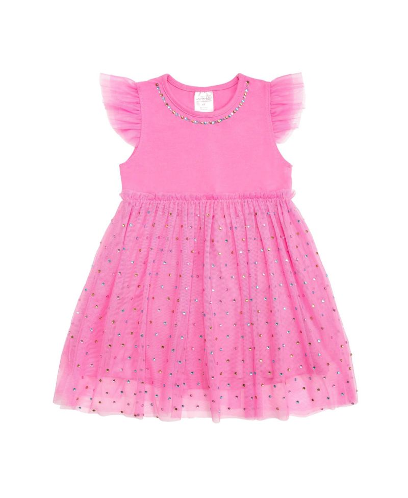 Baby Girls Raspberry Rhinestone Short Sleeve Tutu Dress