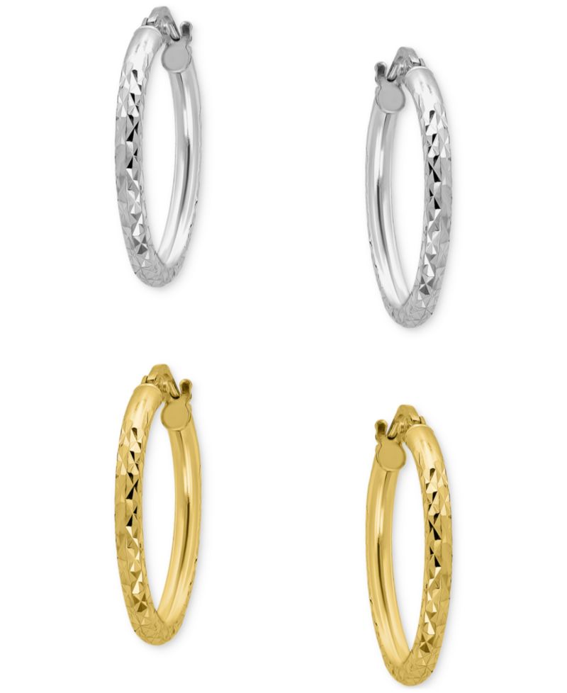 2-Pc. Set Faceted Textured Small Hoop Earrings, 0.75"