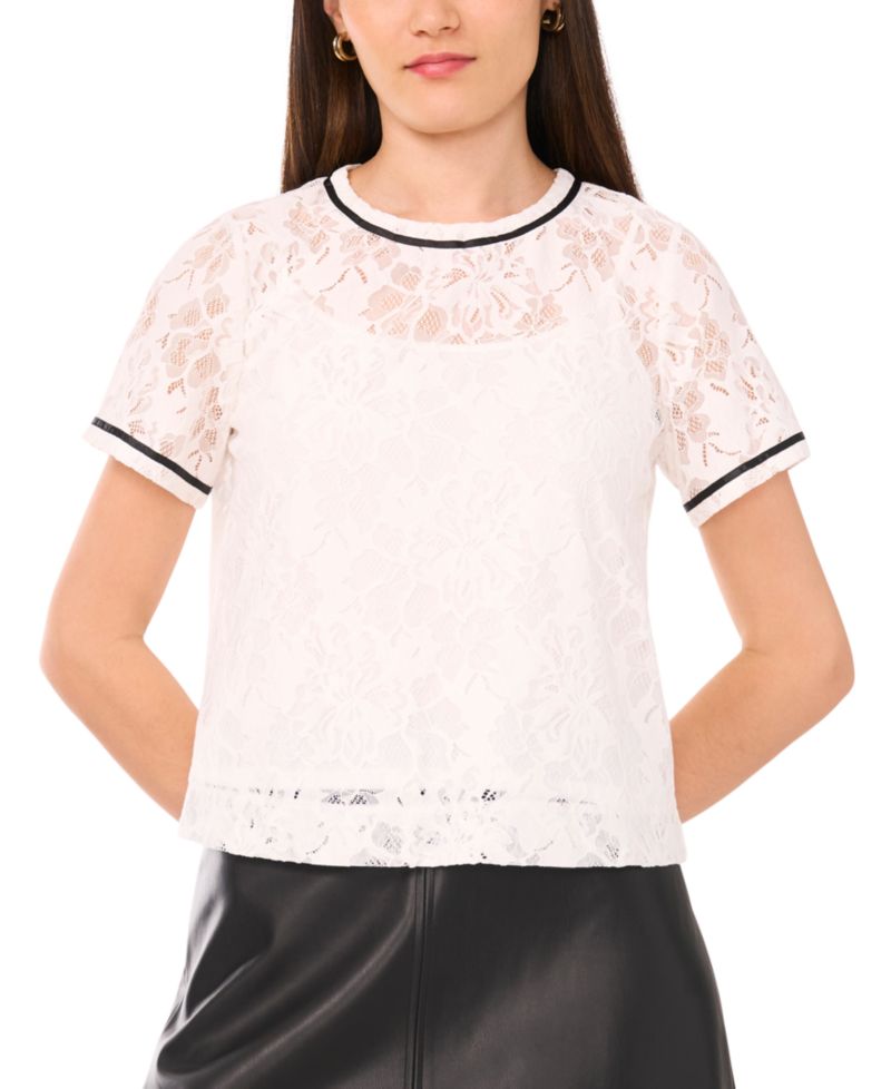 Women's Lace Crewneck Short-Sleeve Top