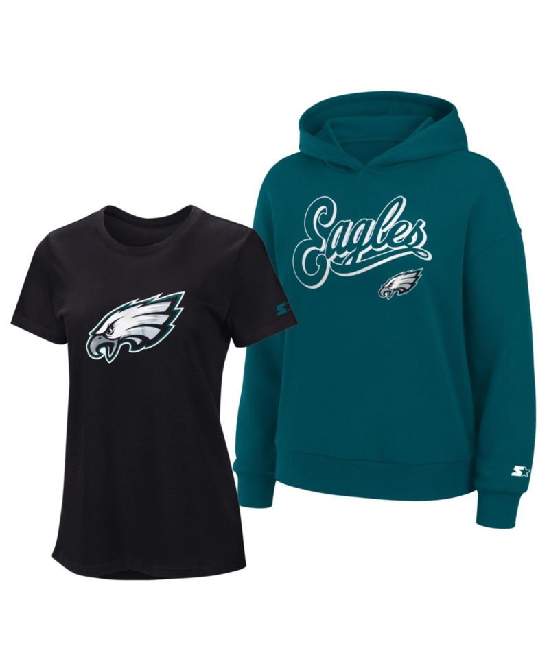 Women's Black/Midnight Green Philadelphia Eagles Hoodie & T-Shirt Combo Pack