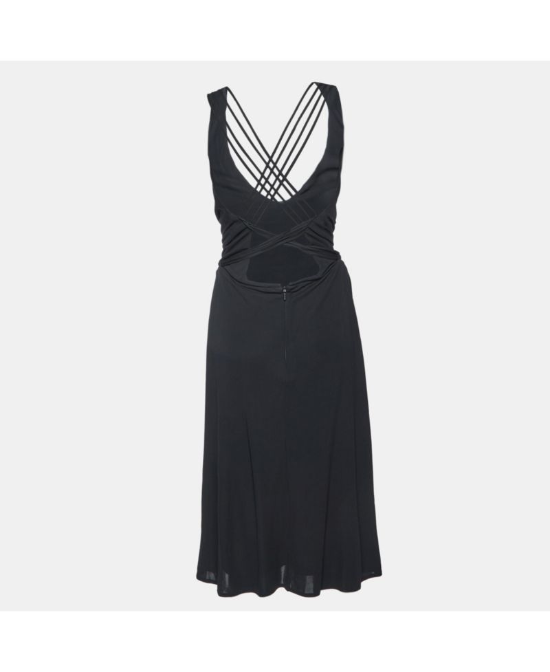 Women's Crepe Lace Up Back Sleeveless Dress
