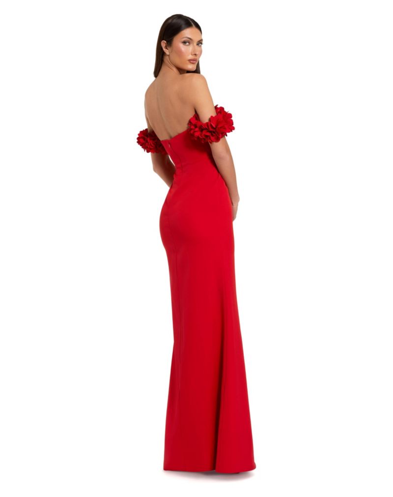 Women's Crepe Off The Shoulder Gown With 3D Flowers