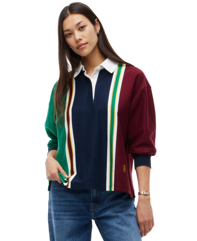 Women's American Icons Rugby Long-Sleeve Striped Polo Sweater
