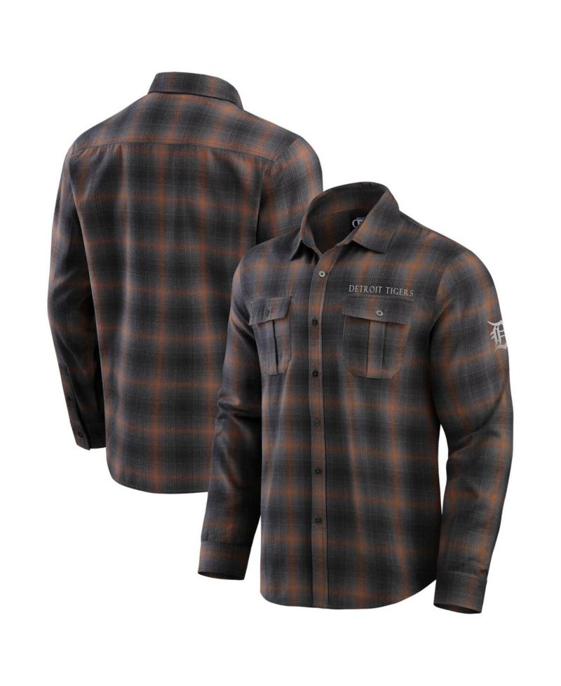 Men's Tan/Charcoal Detroit Tigers Classic Flannel Long Sleeve Button-Up Shirt