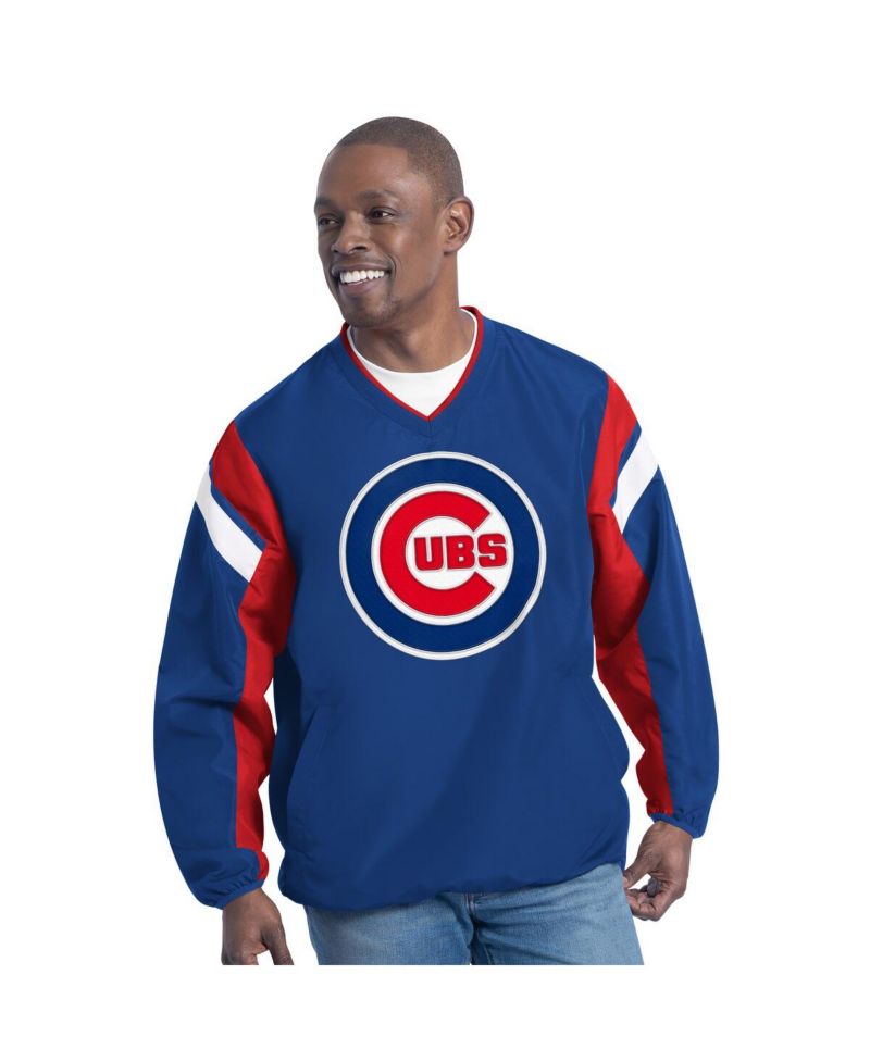 Men's Royal Chicago Cubs Double Coverage V-Neck Pullover Sweatshirt