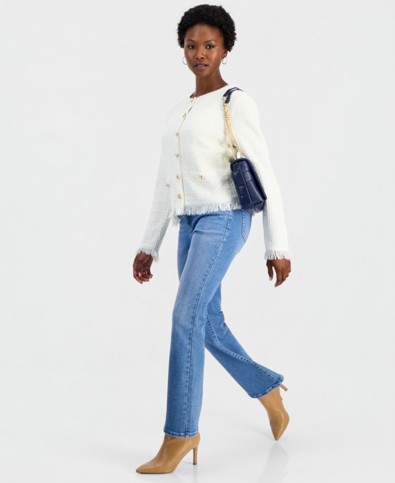 Petite Frayed Button Down Textured Cardigan