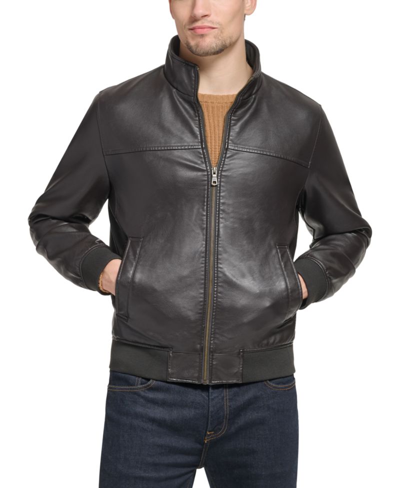 Men's Faux Leather Stand Collar Bomber