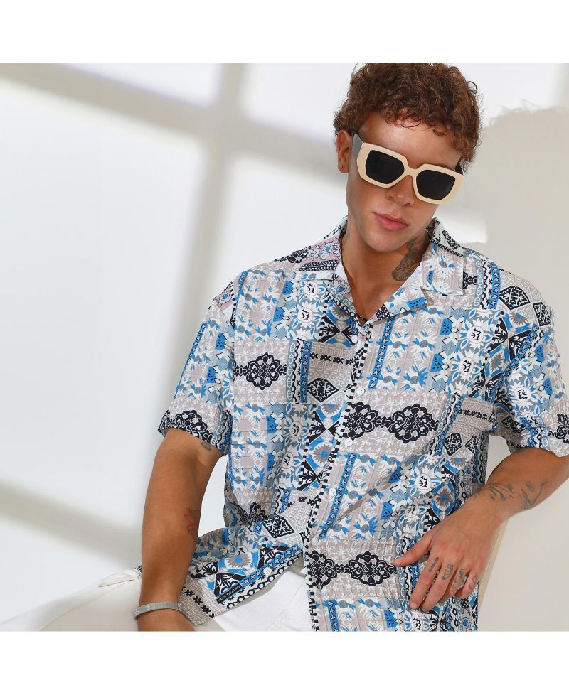 Abstract Seersucker Shirt