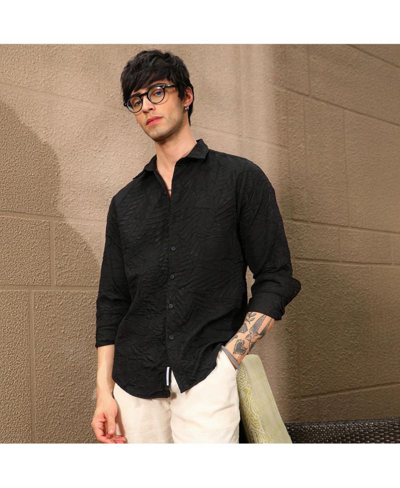 Men's Onyx Black Foliage-Tactile Shirt
