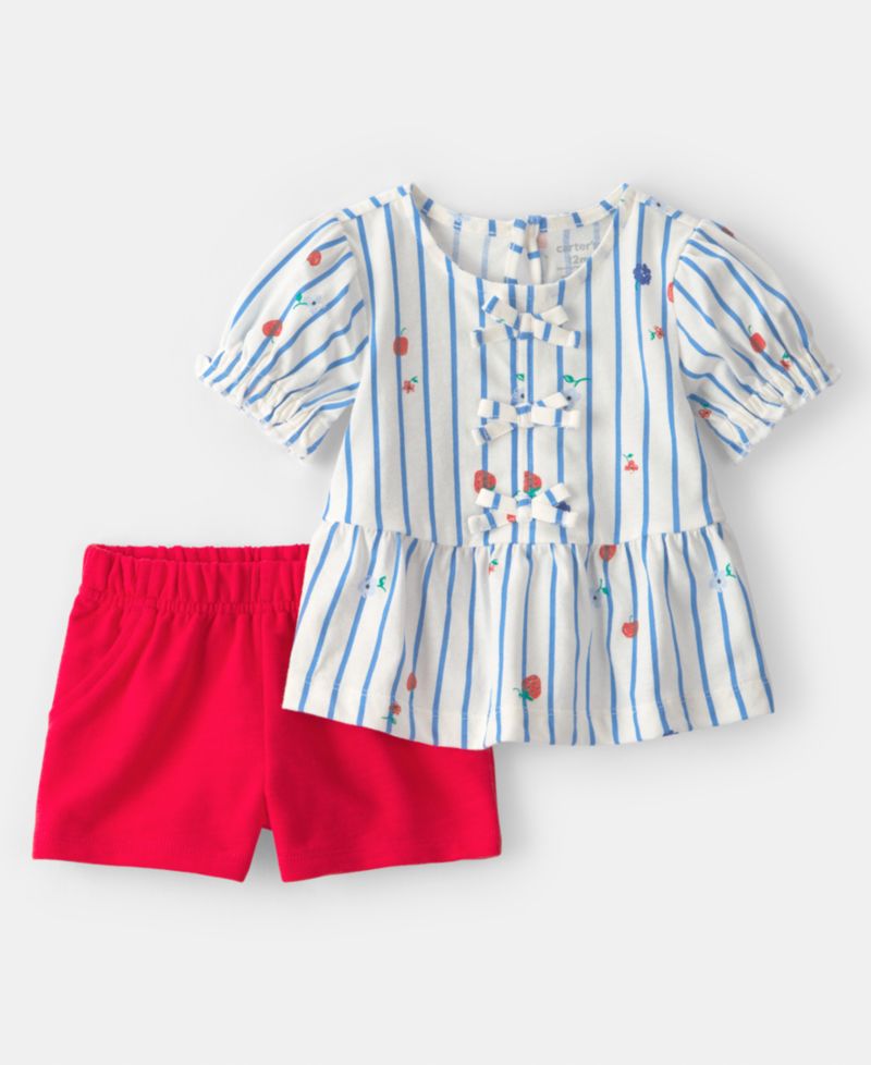 Baby Girls' Strawberry Printed Top and Shorts, 2-Piece Set