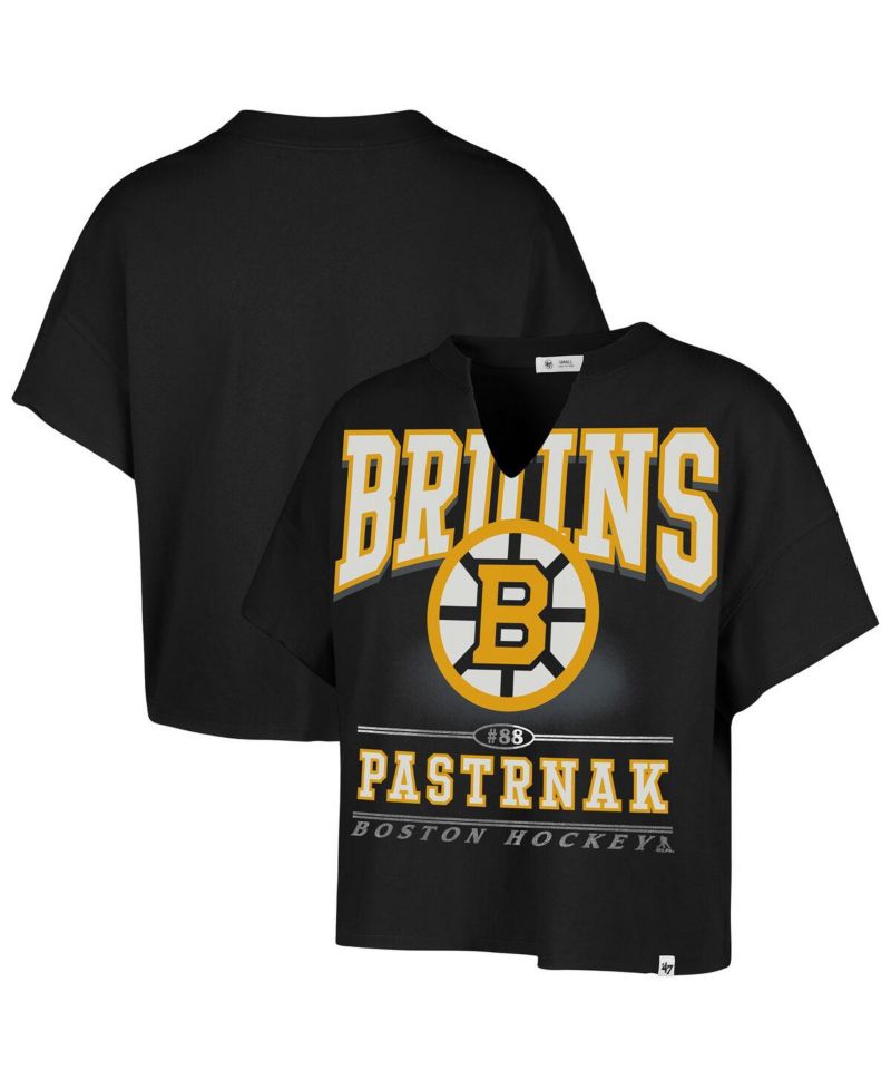 Women's David Pastrnak Black Boston Bruins Elation Name & Number Oversized Notch Neck T-Shirt