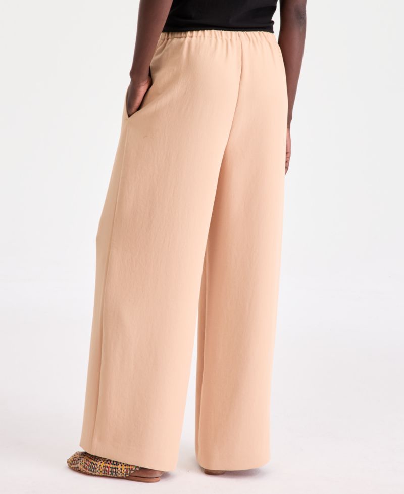 Women's High-Rise Pull On Crepe Wide-Leg Pants